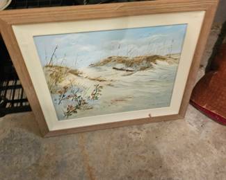 Framed Beach Scene Painting