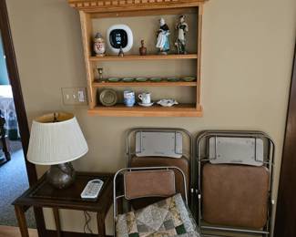 Folding Chairs, Quilt, Table Lamp, Side Table, Display Shelf
