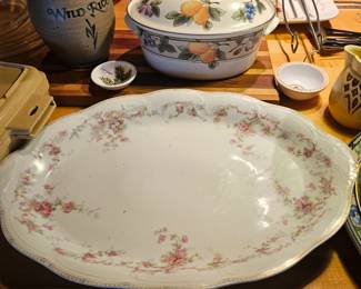Haviland Limoges Porcelain Oval Platter, Covered vegetable bowl, Wild Rice utensil crock