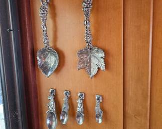 Ornate decorate and fully functional Measuring Spoons, Matching Salad Tongs