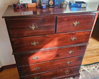 Chest of Draws, Wooden dresser, Coins in books, Silver covered dish, golf balls assorted kinds