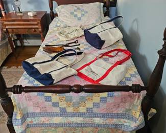 Twin bed framed , Canvas tote bags, Side table