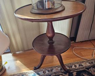 Round two tiered side wooden table, vintage table