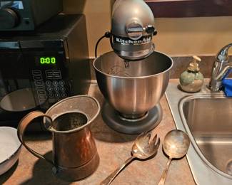 Kitchen Aid Mixer, Silver Spoons, Copper Pitcher