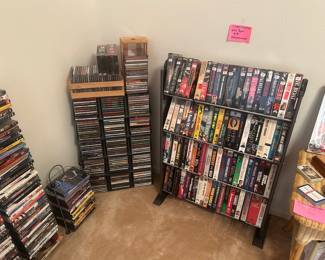 CD's, VHS in plastic (several) and DVD's
