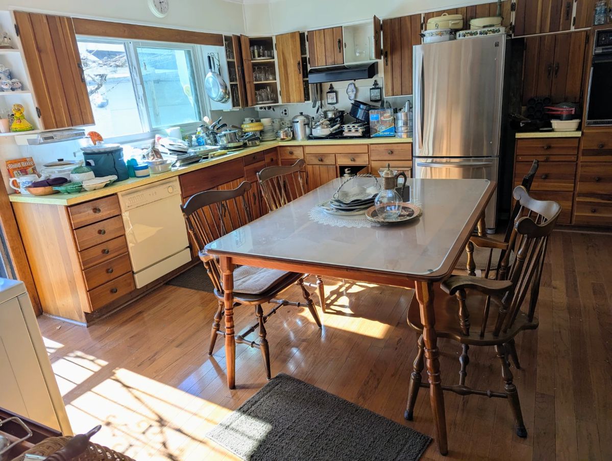 Enter through the back to find a kitchen packed with cookware, gadgets & more.