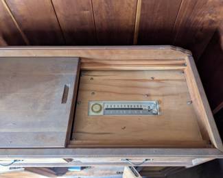 Handmade wood cabinet w/vintage stereo components — 3rd floor attic.