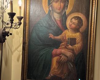 Painting of Madonna and Child from an old Italian church. Painted late 1800s