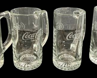 Etched CocaCola Clear Glass Mugs