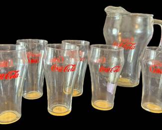 Red Label CocaCola Bell Glasses Pitcher