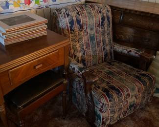 Vintage dresser, sewing machine, and chair
