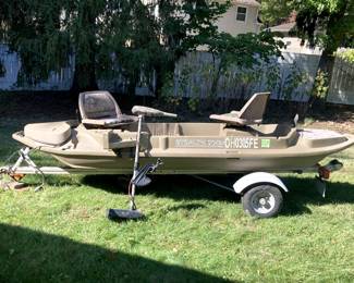 Early 2000's Otter Outdoors 12' Sneak Boat with Trailer/Motor