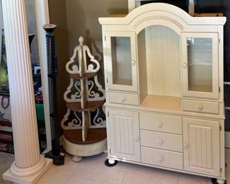 Ashley Furniture Cottage Retreat buffet and hutch (55” across by 16” deep; approximately 80” @ tallest point. Lit, comes apart in two pieces and has shelving)
