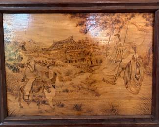 Asian / Chinese / Korean Nakhwa Pyrography approximately 26”x20”