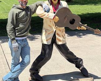 6’ (foot) Lifesize Fiberglass Elvis (w/ base) & Ovation Guitar (The Gentleman Standing Next to Elvis is 5’10”)