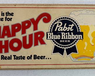 Vintage 1980’s (1983) Pabst Blue Ribbon Beer Wood Wooden Bar Sign (~18”x9”)