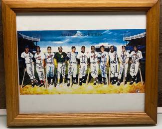 MLB 500 Home Run Club Hall of Fame Signatures on Lithograph • Mickey Mantle, Ted Williams, Willie Mays, Harmon Killebrew, Mike Schmidt, Willie McCovey, Ernie Banks, Reggie Jackson, Eddie Mathews & Hank Aaron