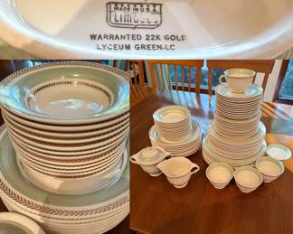 Vintage/Antique Limoges Lyceum Green Fine China 79 pc