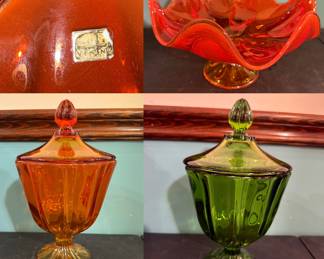 Vintage MCM Viking Amberina Swung Art Glass Footed Bowl
VTG. L.E. Smith Amberina & Avocado Glass Compote w/Lid
