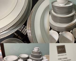 Mikasa 5 pc Place Setting Service for 8 Pkatinum Crown L3428 plus 2  Vegetable Serving Bowls, Chop Plate, Cream & Sugar