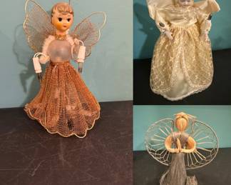 Rare Antique 1950's Mesh Gold Angel Tree Topper Small Tree Blow Mold Face