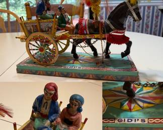 vintage Gidi's Carrettino Siciliano miniature folk art figurine of a traditional Sicilian horse-drawn cart a replica of a full-sized Sicilian cart