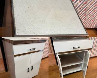 Vintage 1950s Metal Medical Dental/Kitchen Cabinet w/ Formica Top Mid-Century