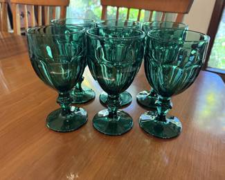 Set 6 Vintage Emerald Green Libby Goblets