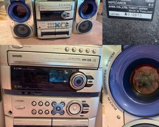 1990s Aiwa Z-L720 compact disc stereo system 3-disc CD changer, a dual cassette deck, and an AM/FM radio