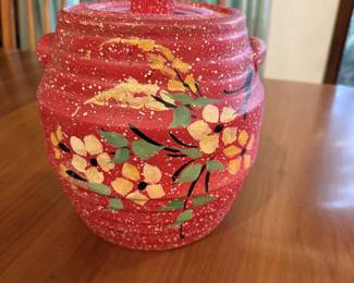 Vintage Ransburg Cookie Jar With Lid: Red Spatterware Stoneware Earthenware