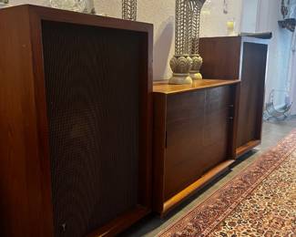 1950s JBL C35 Speakers and Mid Century Cabinet