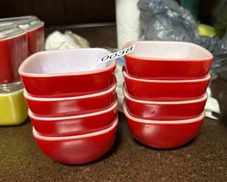 8 SMALL PYREX RED BOWLS