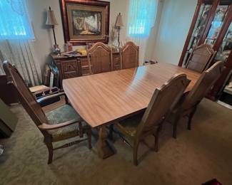 DINING TABLE, 8 CHAIRS, TABLE PROTECTOR