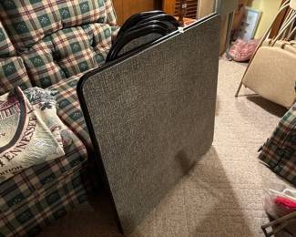 4 FOLDING METAL CHAIRS  MATCHING TABLE