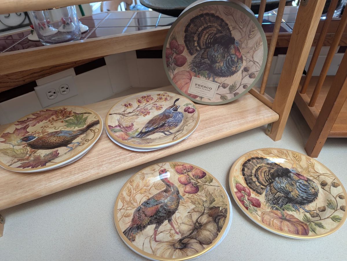 Pottery Barn Fresco Bird Plates with box