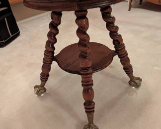 Barley Twist oak table with large glass ball and claw table