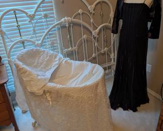 Rattan Bassinet, Cast Iron head and footboard