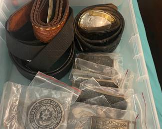 Belt buckles and leather belts