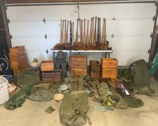 Mickey Mantle , Ted Williams, Al kaline, Brooks Robinson, Rod Carew, Duke Snyder, Willy Mays bats & gloves. Military