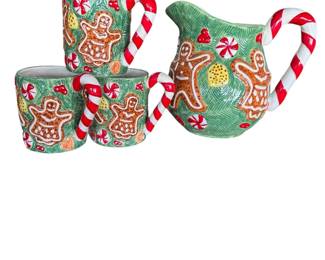 Gingerbread Themed Pitcher and Three Mugs