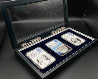 2018-W American Silver Eagle 3 Coin Set – NGC PF70 & MS70 First Day of Issue, Ultra Cameo, Burnished, etc.