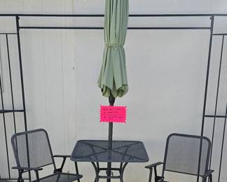 Table with 2 chairs and umbrella now $75 set