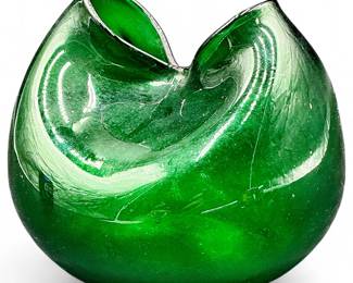 Bischoff MCM Emerald Green Pinched Art Glass Vase