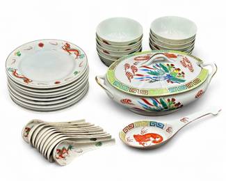 Vintage Chinese "Dragon & Phoenix" Porcelain Dinnerware Set