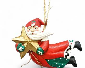 Vintage Midwest Imports Flying Santa w/ Star Ornament