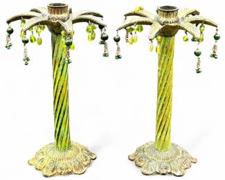 Pair of Vintage Metal Palm Tree Candle Holders