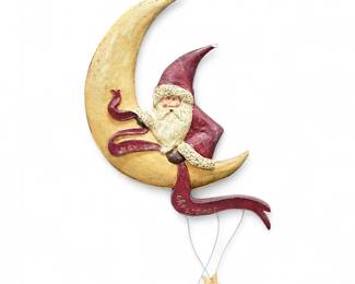 Folk Art Style "Santa on the Moon" Christmas Ornament