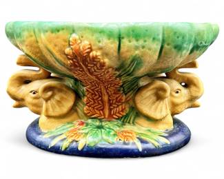 Vintage Italian Majolica Elephant Pedestal Centerpiece Bowl