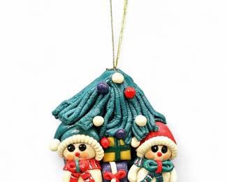 Vintage Clay Dough Snowmen & Christmas Tree Ornament