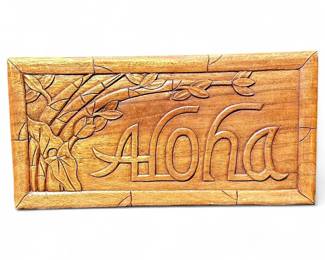 IslandGiftStore Hawaiian Carved Monkey Pod Wood Aloha Sign